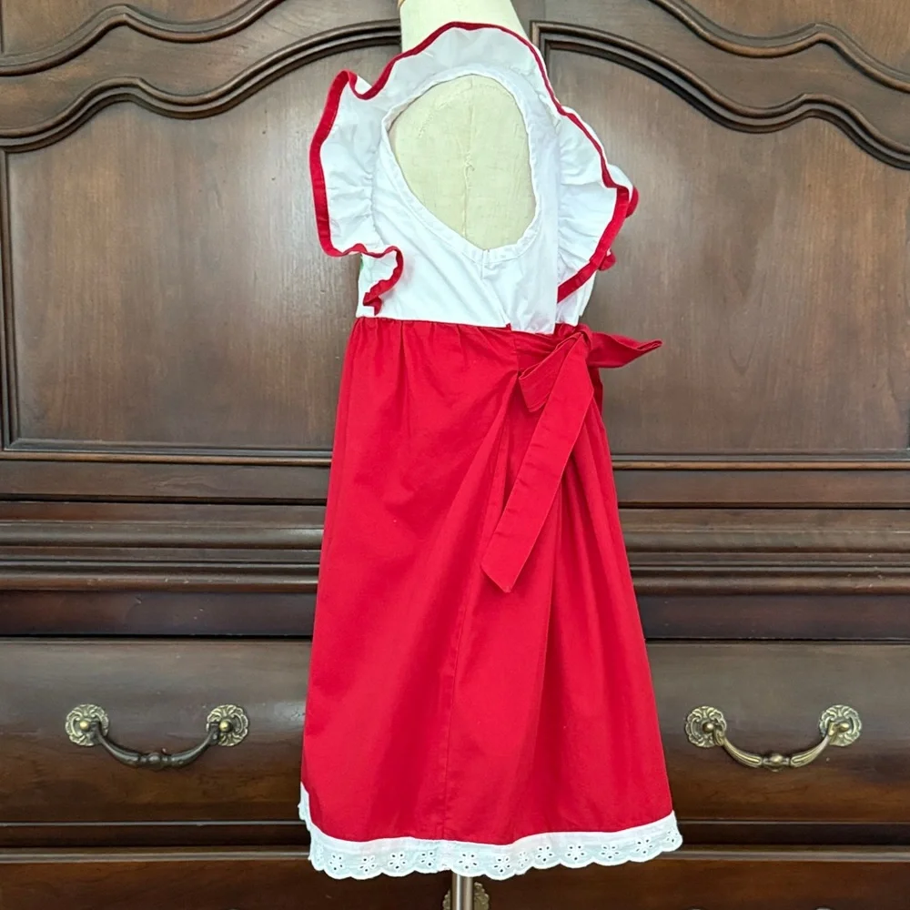 Honeydew Christmas Tree Dress Girls Size 6 Red White Embroidered Holiday Dress